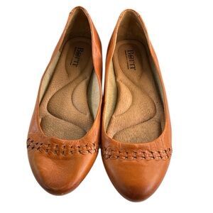 Born Brown Leather Rounded Toe Ballet Flats with Braided Detailing Size 9
